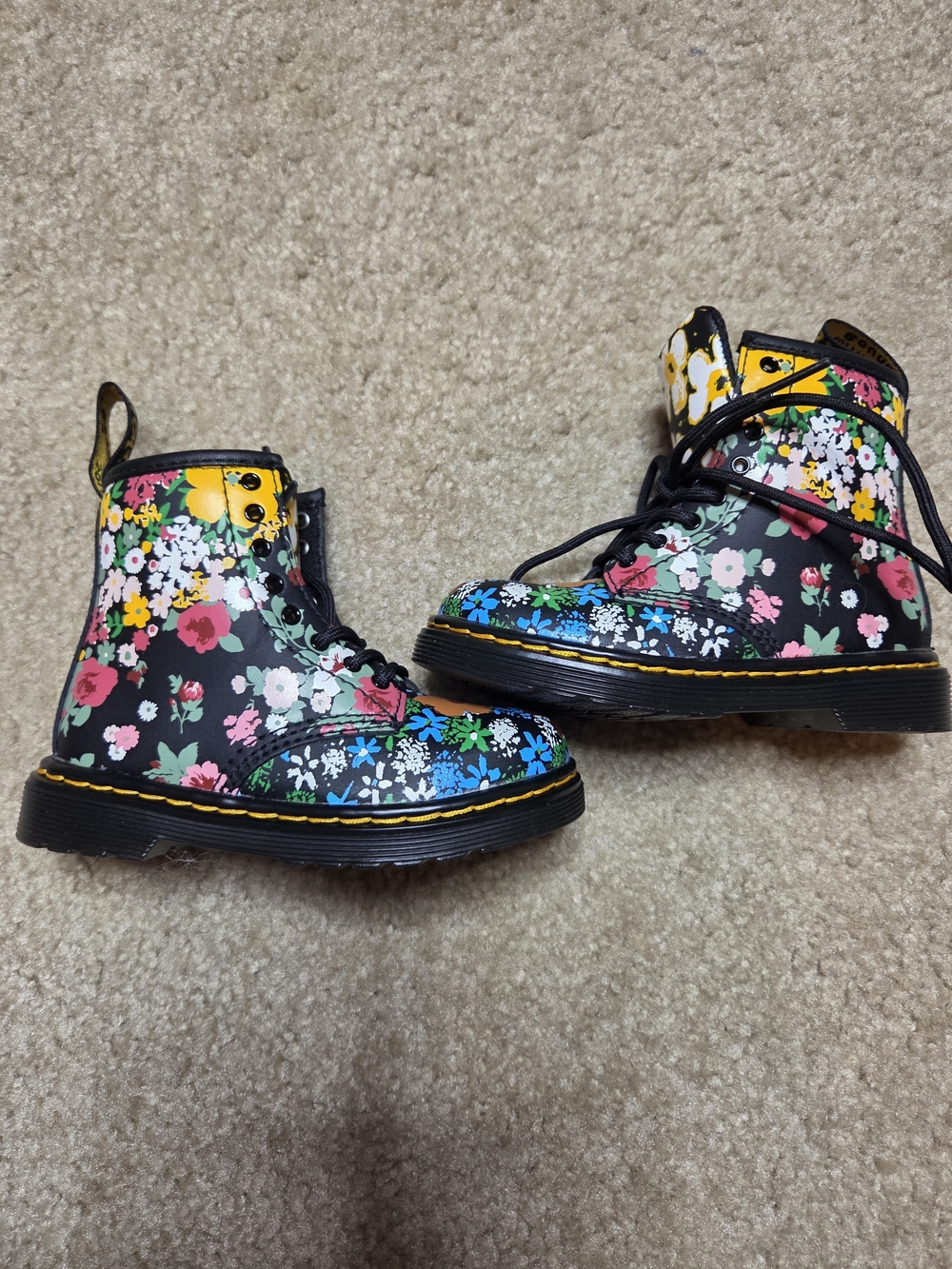 Dr. Martens 1460 Kids Floral Mash Up Leather Combat Boots Size 8
